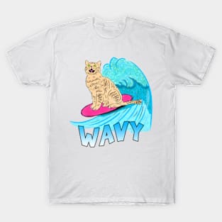 Wavy Surfing Cat T-Shirt